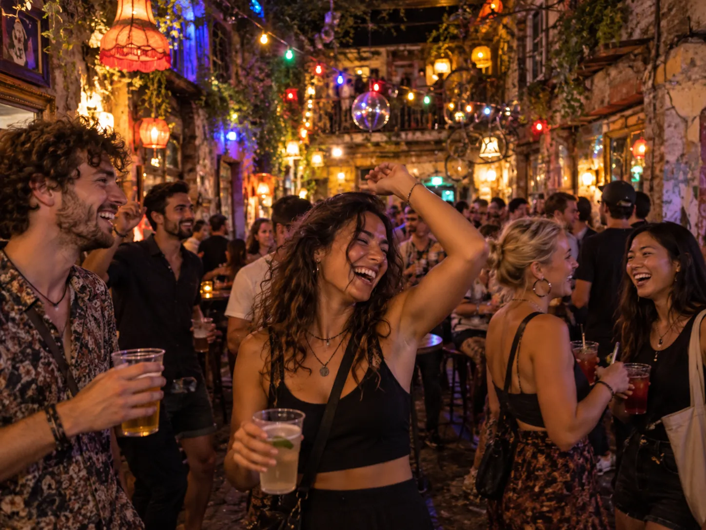 Jóvenes de fiesta en un bar animado en una de las mejores ciudades de fiesta de Europa